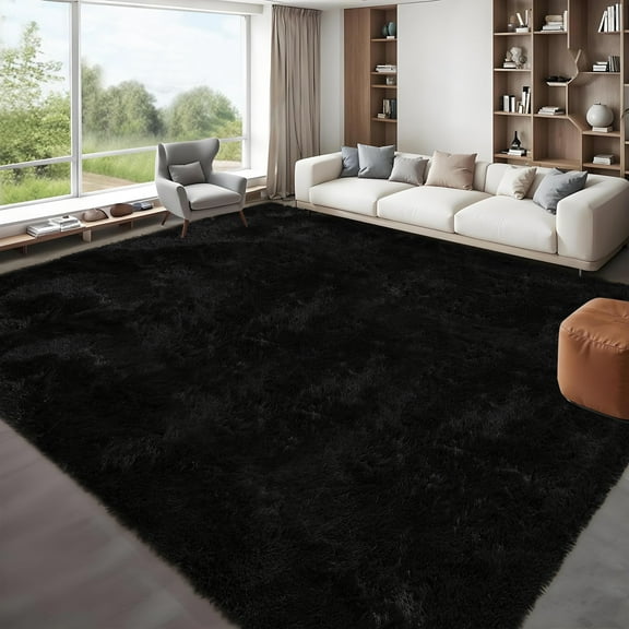 HOMERRY Shag Area Rug 8' x 10' Modern Indoor Plush Fluffy Rugs Shaggy Carpet Rugs for Bedroom Living Room Fluffy Area Rug, Black