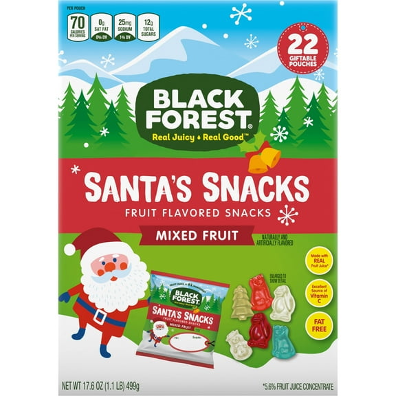 Black Forest Santa's Snacks Fruit Flavored Snacks, Mixed Fruit Flavor Gummies, Holiday Gifts, 22 Pouches, 17.6oz
