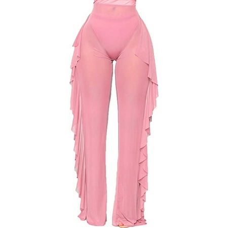 Emmababy Plus Size Women Mesh Sheer Bikini Cover Up Long Pants Trousers Beach Swimwear