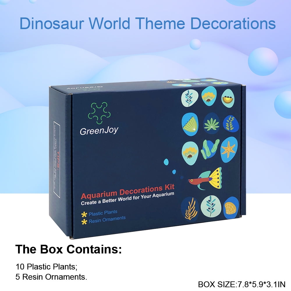 Aquarium Decor Kit with Plastic Plants and Ornament GreenJoy Aquarium Thematic-Decorations Fish Tank Dinosaur Accessories 