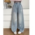 thumbnail image 5 of MuXiKeJi Bow Jeans for Girls Cute High Waisted Trousers Kids Casual Y2k Streetwear Wide Leg Baggy Denim Pants with Pockets 6-14Y, 5 of 8