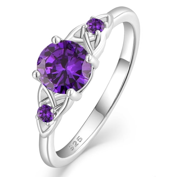 VESITIM Celtic Knot Rings for Women 925 Sterling Silver Promise Ring for Her Round Birthstone Created Amethyst Wedding Engagement Band Jewelry Gift Size 8