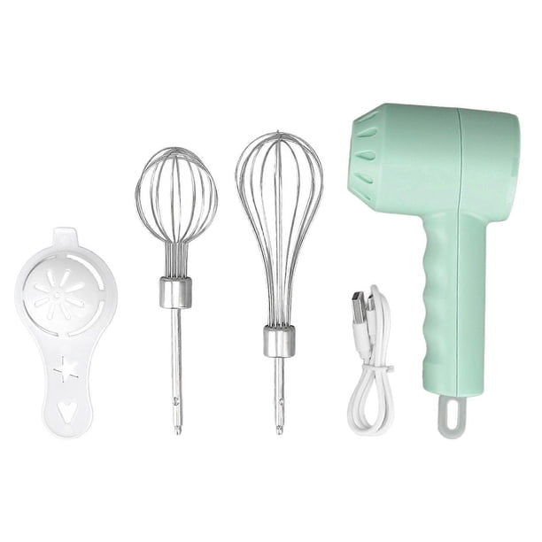 Cordless Electric Hand Mixer USB Rechargable Handheld Eggbeater Electric Milk Frother with 2 Stir Sticks for Home Green