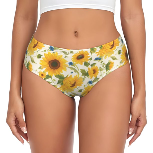 Balery Beautiful Countryside Sunflower Ropa Interior de Algodón para Mujer con Dibujo – Braguitas Cómodas y Elásticas, Estilo Clásico-XX-Large