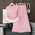thumbnail image 2 of Zanarzt Cute Outfits for Girls Girls' Bow Tie Summer Top Wide Leg Pants Summer Dress Set Little Girl Two Piece Set Pink,6-7 Years, 2 of 9