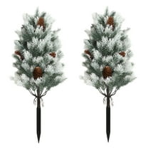 23.6 Inch UV Resistant Artificial Cedar Topiary Trees with Ground Spike Faux Evergreen Bushes Shrubs for Indoor Outdoor Front Porch Garden Decor Realistic Cypress Plants, Set of 2