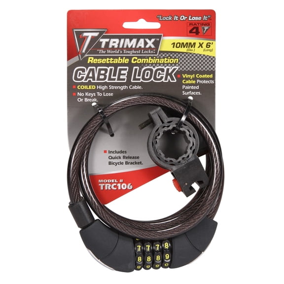 Trimax TRC106 6 x 8 mm Medium Security Coiled Combination Cable Lock with Bracket