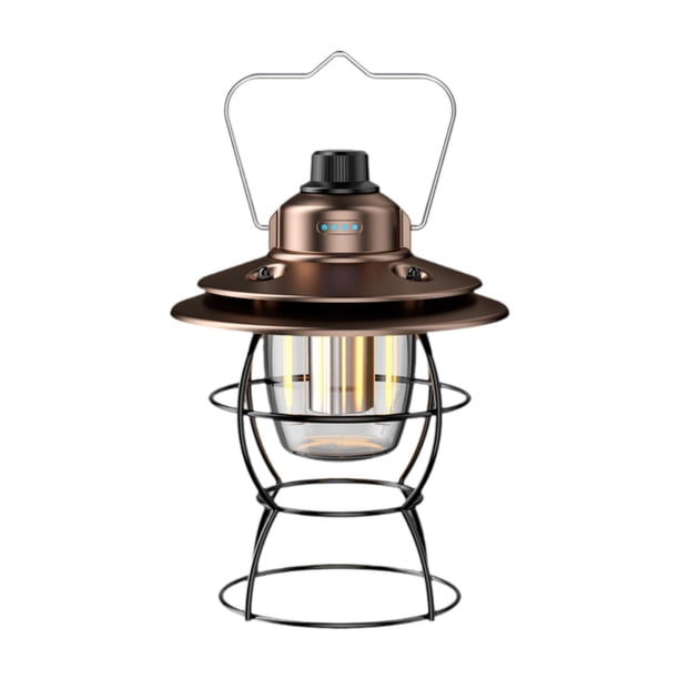 Linterna de camping LED Lámpara de camping Multifuncional Estilo retro Recargable por USB Bronce