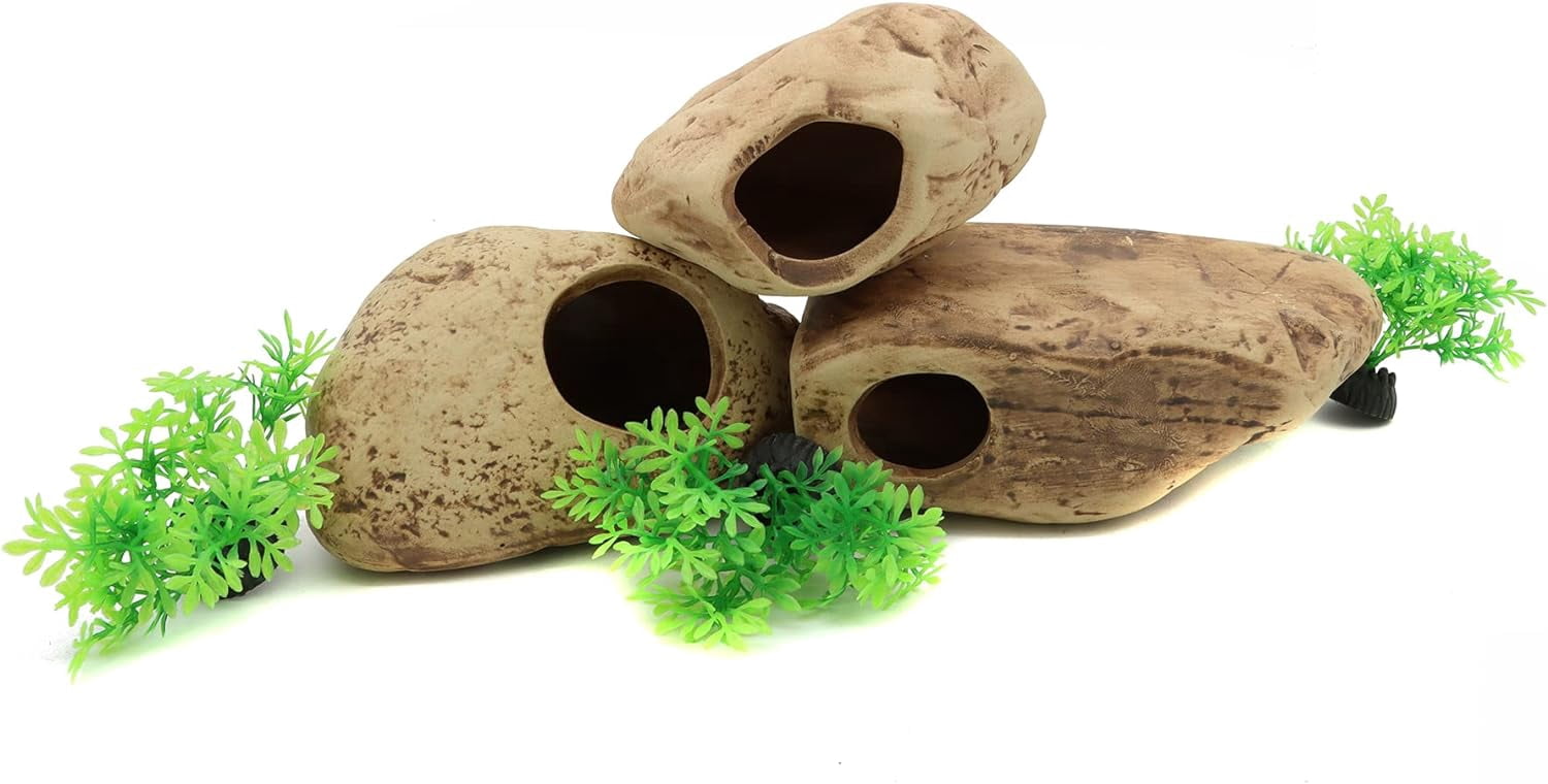 Stackable Aquarium Ceramic Decorations Rock Caves,Betta Fish Tank Decor Accessories,Hideaway for Shrimp Cichlid Hiding Breeding Spawning (Set of 3)
