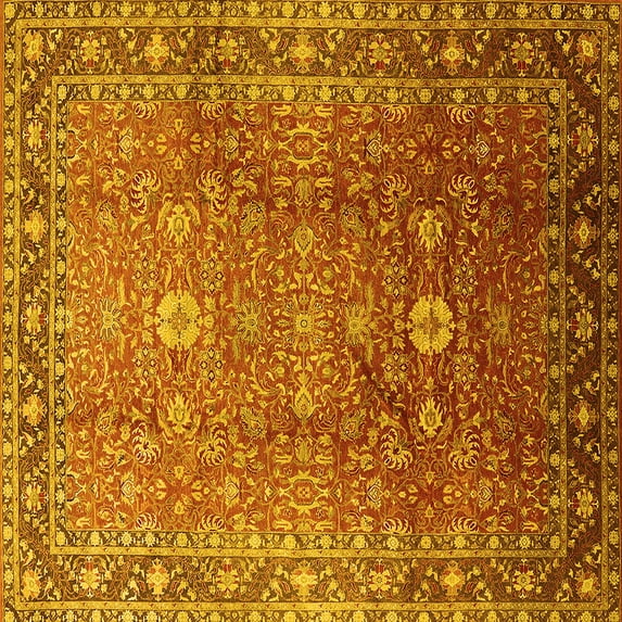 Ahgly Company Machine Washable Indoor Square Oriental Yellow Traditional Area Rugs, 8' Square