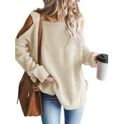 Women's fashion cold shoulder long sleeve square neck sweater side split chunky knit sweater