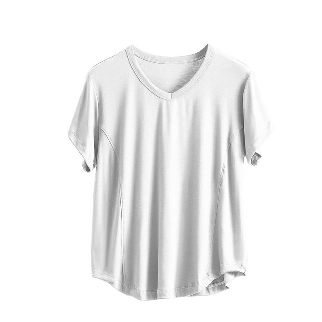 Timegard Plus Size Tops for Women V Neck Short Sleeve Loose Solid Color Comfy Lightweight Pjs Tops