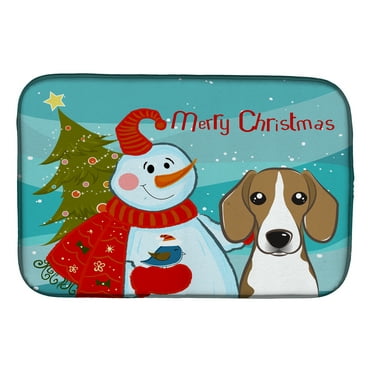 Snowman with Beagle Dish Drying Mat