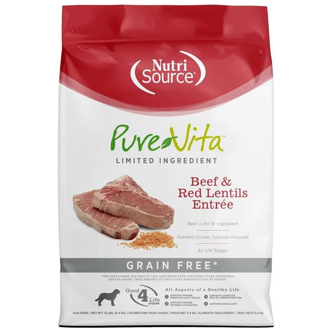 NutriSource PureVita Grain Free All Life Stages Beef & Red Lentils Entree Dog Food 12 lb