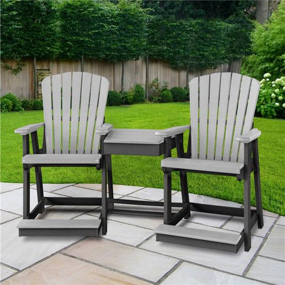 48 x 62 x 22 in. Counter Height Settee Table Combo, Light Gray with a Black Base