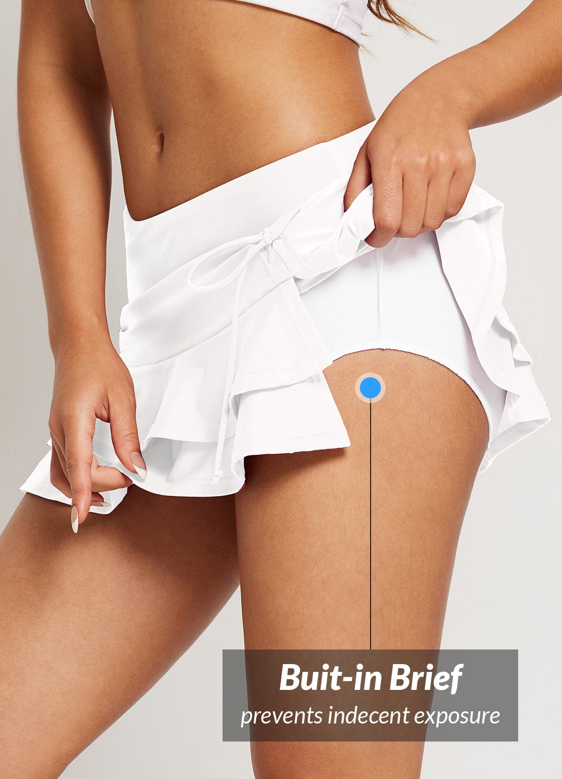 BALEAF High Waisted Swim Skirt Bottoms Women Tummy Control Ruched Drawstring Bathing Suit Swimsuit Skort Skirt with Pocket White L