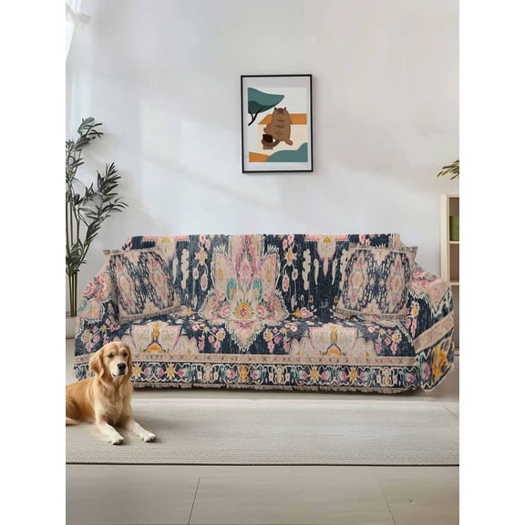 Vintage Boho Couch Cover for 2 Cushion Sofa, Middle Century Western Geometric Abstract Art Washable Loveseat Sofa Covers Slipcover for Sectional Sofas L-Shaped, Couch Throw Cover 71"x118"