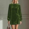 thumbnail image 2 of Ygbgbb Women's Soft Comfy Velvet Mini Dresses Casual Long Sleeve Crewneck Dress Elegant Loose Cocktail Party Evening Dresses Army Green S, 2 of 6