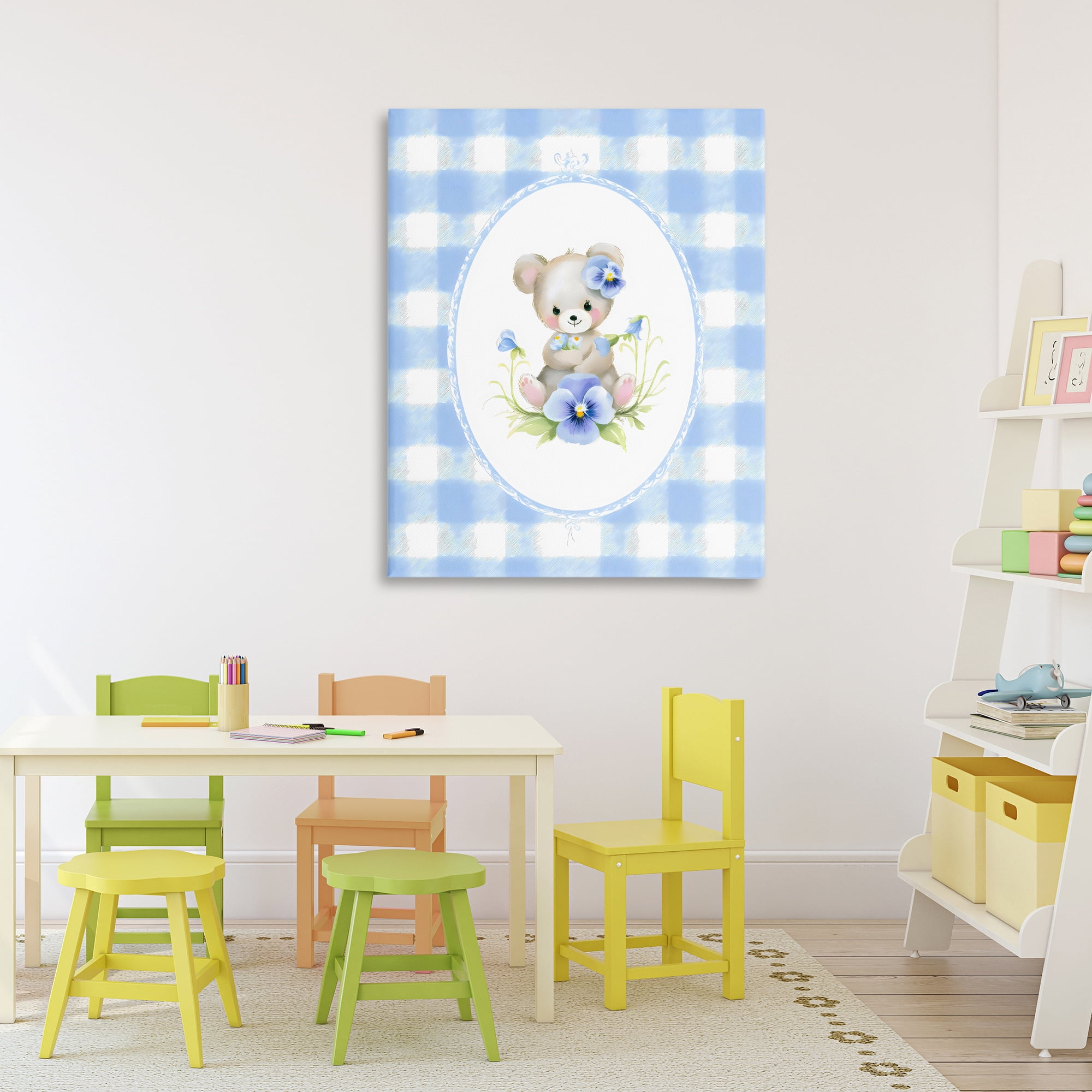 Stupell Industries Little Bear Blue Gingham Canvas Wall Art, design by Arlington Prints