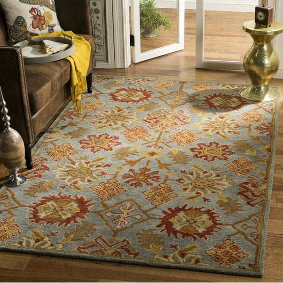 SAFAVIEH Heritage Jaynaston Floral Wool Area Rug, Charcoal/Multi, 6' x 6' Square