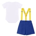 thumbnail image 2 of FYMNSI Baby Boy First Birthday Cake Smash Outfit My 1st Birthday Party Gentleman Bow Tie Short Sleeve Romper Y-Back Suspenders Shorts Pants Set, 2 of 7
