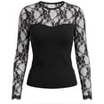 thumbnail image 6 of Lace Long Sleeve Bodysuit for Women Crew Neck Body Suits Slimming Going Out Concert Tops Fall Black M(M), 6 of 6