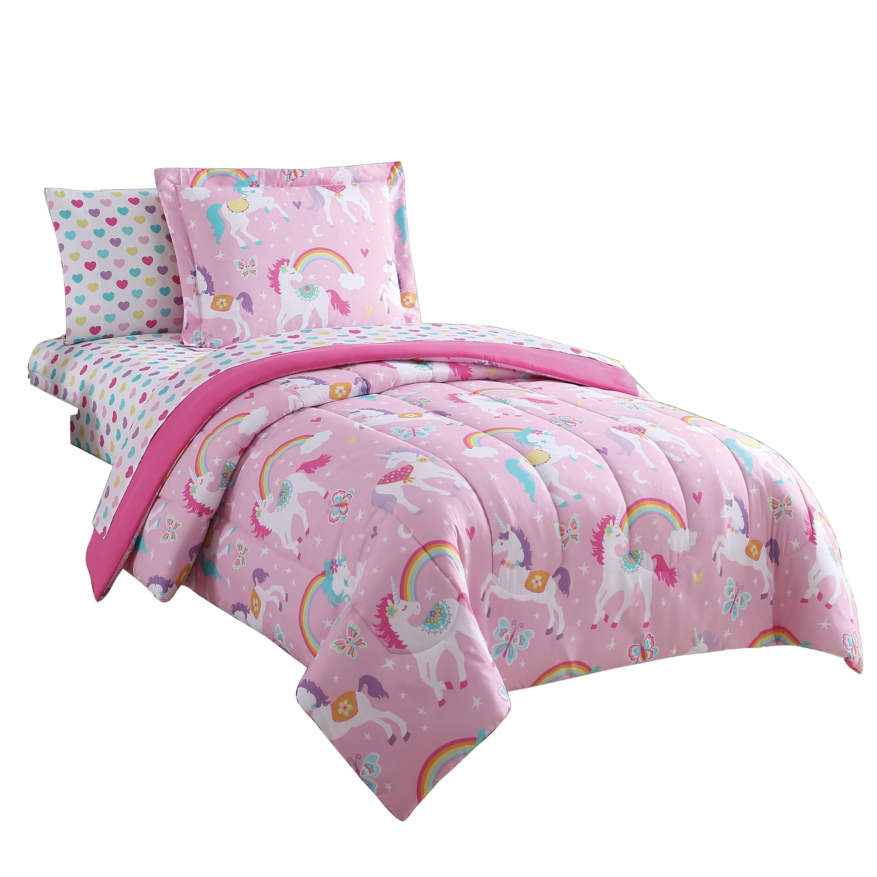 for sale online Mainstays Rainbow Unicorn Kids Bed-in-a-Bag Bedding Set Pink Twin OZJ00GS13PIN 