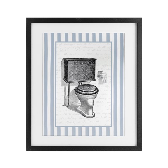 Stupell Industries French Country Vintage Toilet Blue Stripes Black Framed Print Under Glass, 13 x 16, by Lettered and Lined