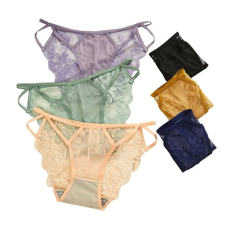 6PC Womens Underwear Seamless Solid Color Low-Rise Sheer Lace Sexy Underwear For Women Free Size Lightweight No-Show Panties Bikini Briefs
