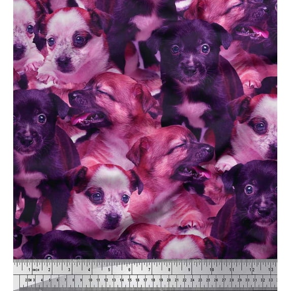 Soimoi Georgette Viscose Fabric Puppies Scene Print Fabric by The Yard 42 Inch Wide