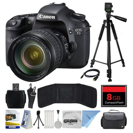 Canon EOS 7D 18 MP CMOS Digital SLR Camera with 28-135mm f/3.5-5.6 IS USM Lens includes 8GB Memory, Large Case, Tripod, Card Reader, Card Wallet, HDMI Mini Cable, Cleaning Kit, $50 Gift Card 3814B010