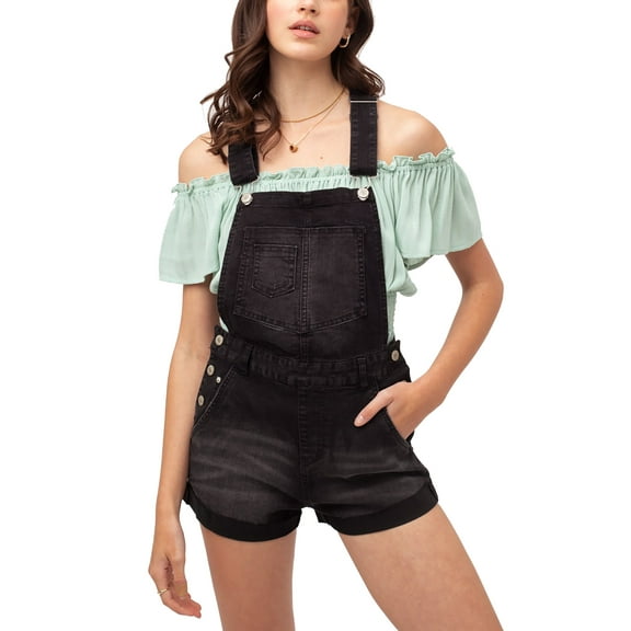 Women’s Summer Cute Denim Romper Overall Shorts –  Distressed Rolled Hem Bib Shortalls