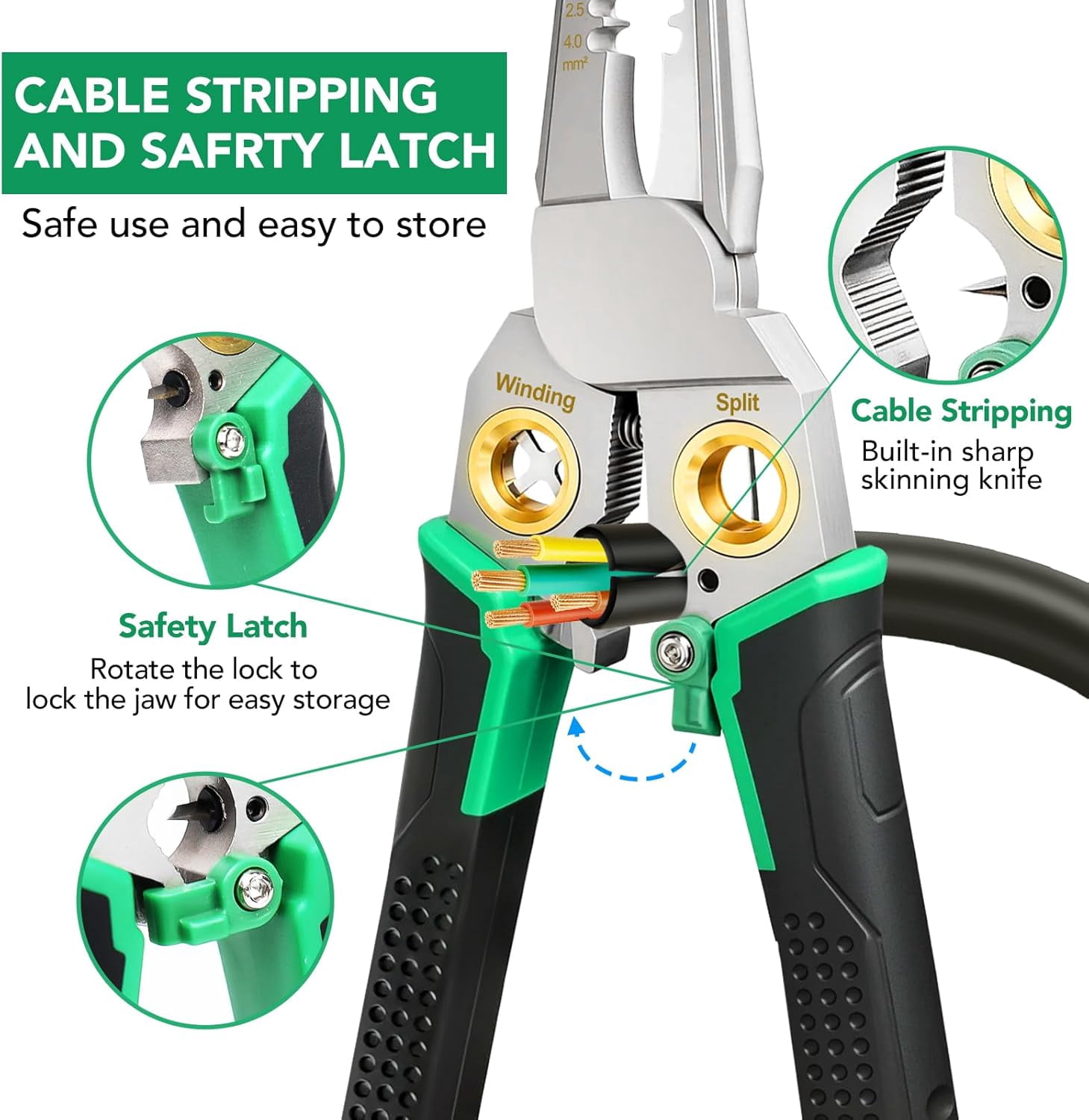ABCISI 8-in-1 Wire Stripper, Multifunctional Wire Stripper Crimper Cable Cutter Pliers, Professional Wire Cutters Electrical Wire Crimper, Wiring Tools, Electrician, HVAC, Car Repair Tool