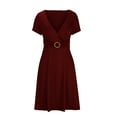 thumbnail image 3 of yillto A-Line Dress for Women Midi V Neck Short Sleeve Dress Fashion Elegant Solid Color Dresses, 3 of 5