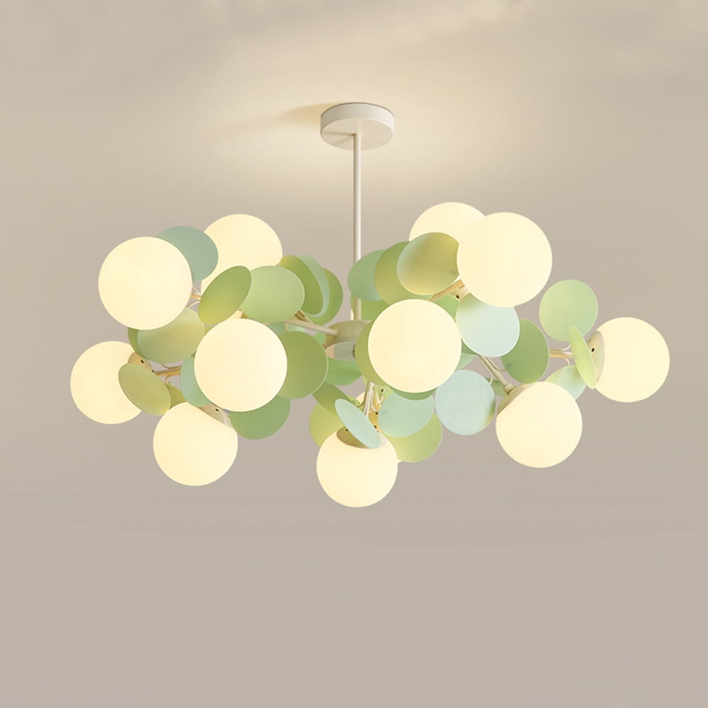 UEEYAC French Cream Style Living Room Glass Pendant Light Modern Green Bubble Chandelier