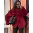 thumbnail image 4 of Women'S Faux Fur Coat Faux Fur Jacket Long Sleeve Lapel Winter Jackets Parka Short Coat Wine Red M, 4 of 9