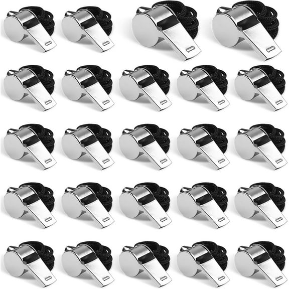 24-Pack Stainless Steel Whistles with Lanyards - Loud, Clear Sound for Coaches, Referees, Survival Kits & Outdoor Safety