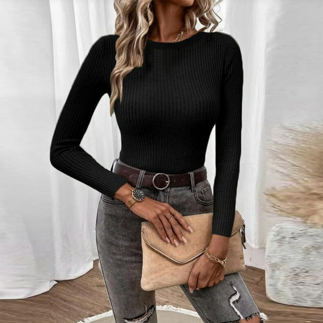 EGNMCR Chandails pour Femmes Mode Femmes Hiver Manches Longues Chandail Col en V Décontracté Hauts