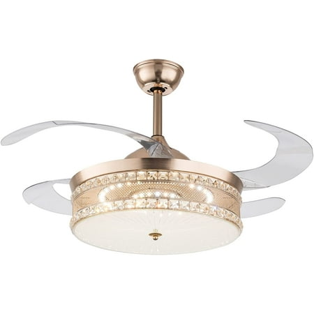 

TFCFL 42 Crystal LED Chandelier Invisible Ceiling Fan Light w/ Remote Control Gold