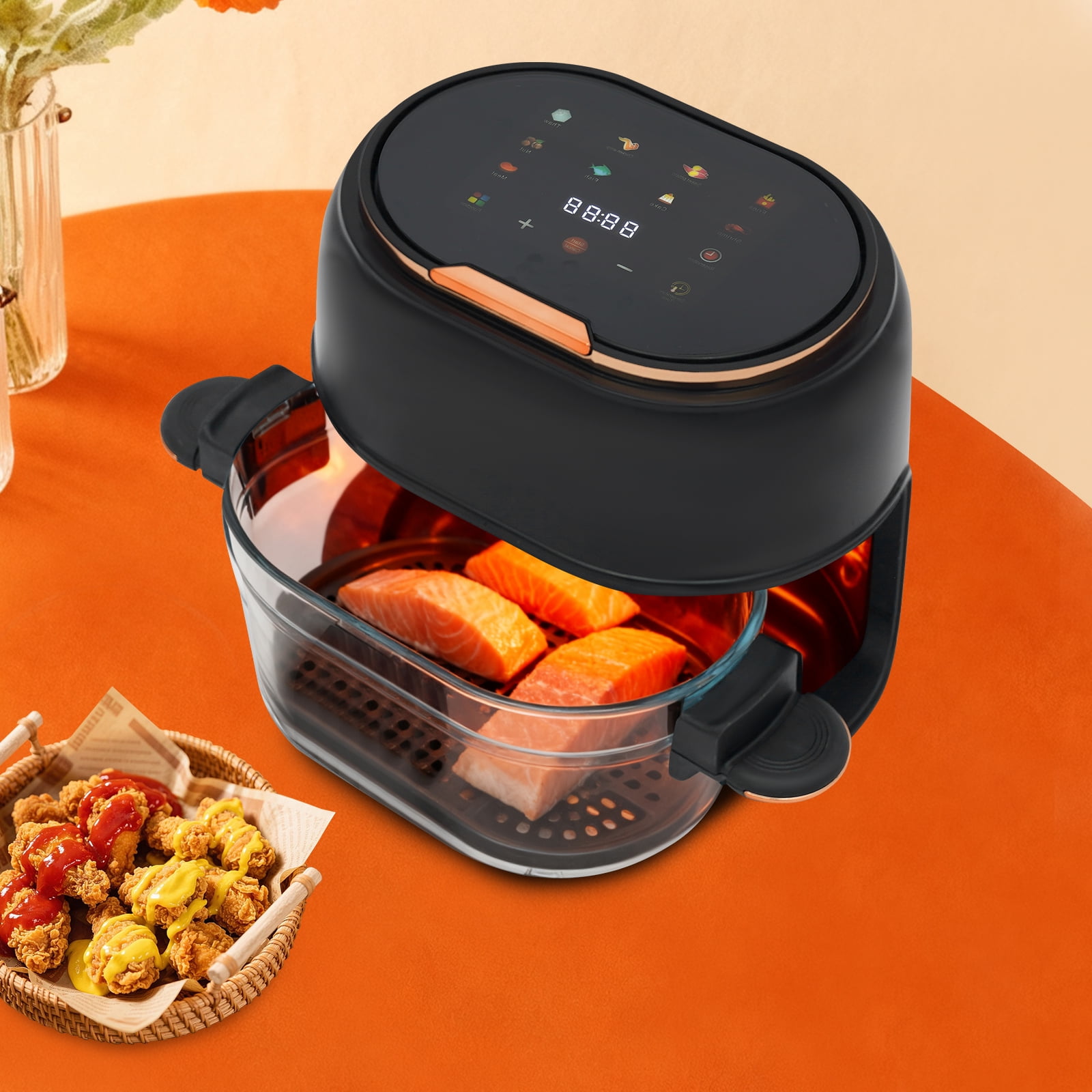 Black Borosilicate Glass 29x22x29cm Multifunctional Air Fryer With Touch Screen 4L American Standard Visual Fryer