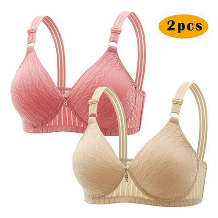 GERsome Women s Pack of 2 Assorted Color Push Up Wireless Bra Padded T Shirt Bras No Underwire Plunge Bralette Full Coverage 2PC#Pink/Beige XXL