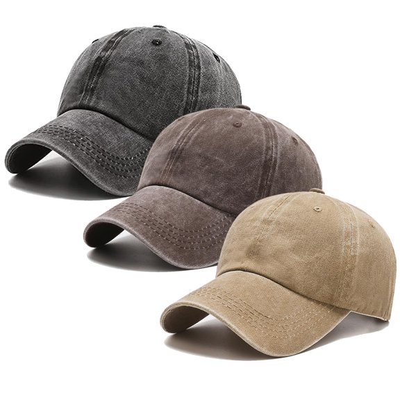 Miaocao 3 Pack Washed Plain Vintage Baseball Cap Cotton Adjustable Twill Bulk Low Profile Classic Dad Hat for Men/Women