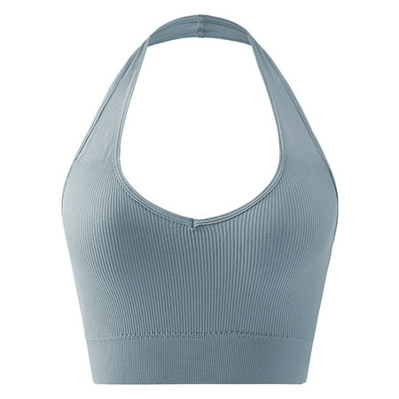Timegard Women Sports Bra Seamless Wireless V Neck High Support Open Back Yoga Gym Workout Crop Tank Top