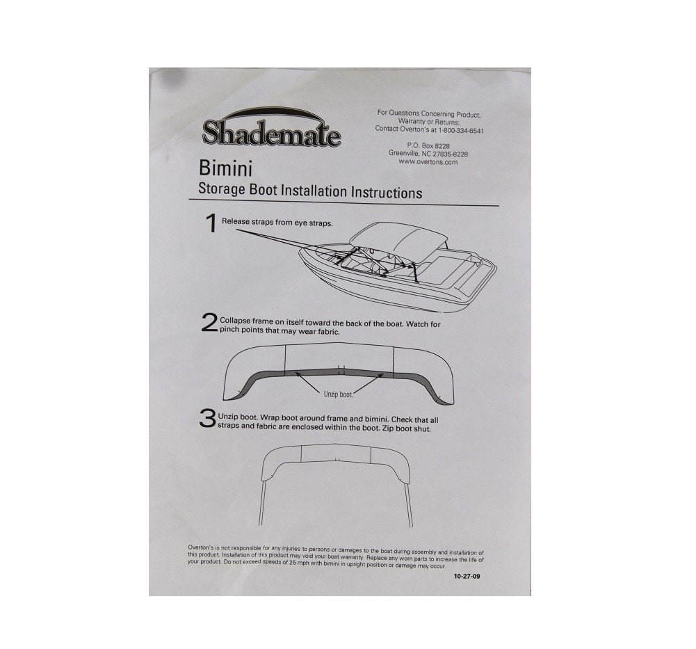 61-66 Shademate Replacement Sunbrella Bimini Top Storage Boot