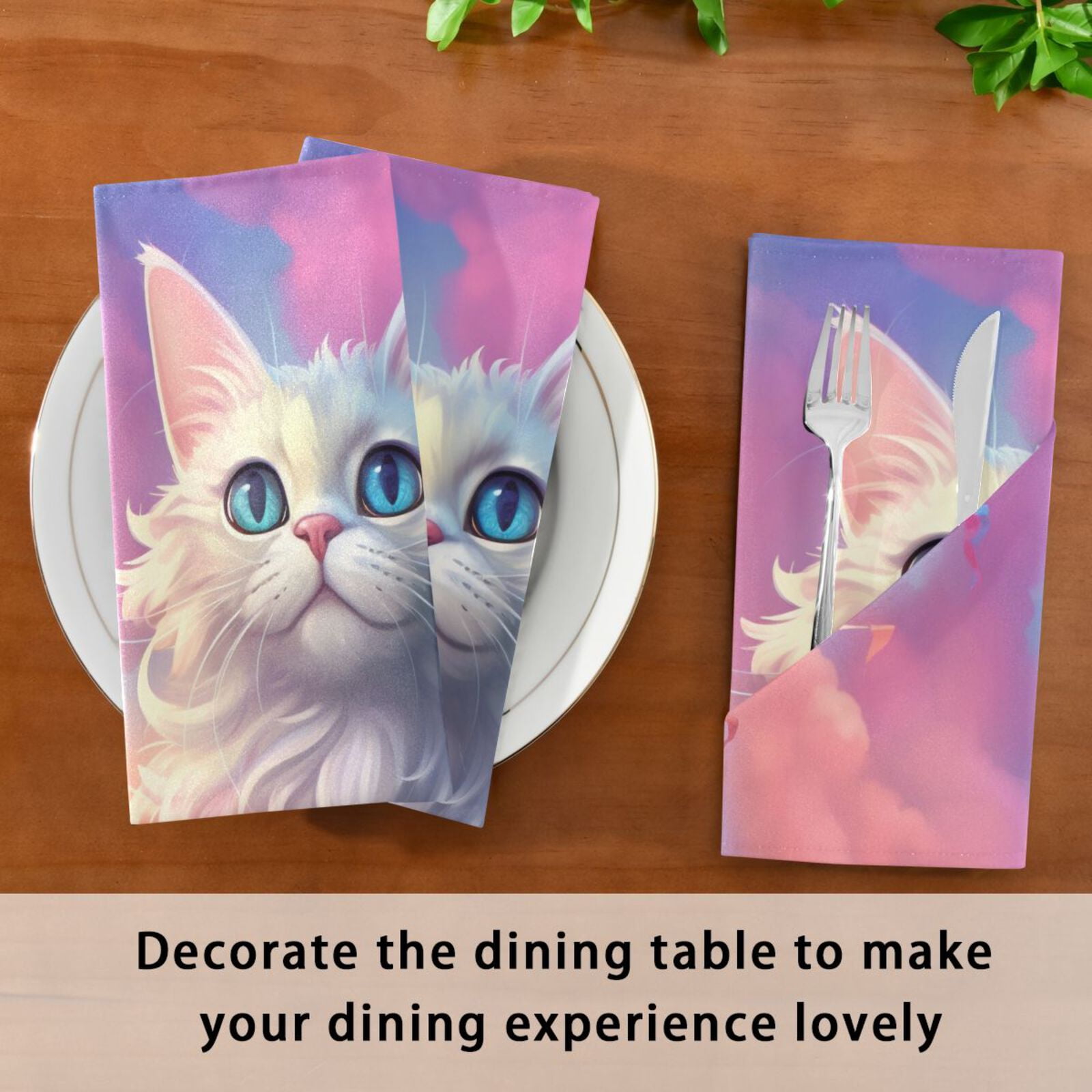 JSTEL Cat Kitten Cartoon Cloth Napkins Set of 6, 20x20 Inch Washable and Reusable Napkin for Decoupage Dinner Party Everyday Use