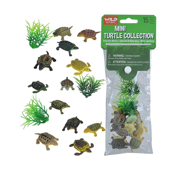 Wild Republic Turtle Mini Polybag, Kids Gifts, Educational Toys, Reusable Bag, 15 Piece Set