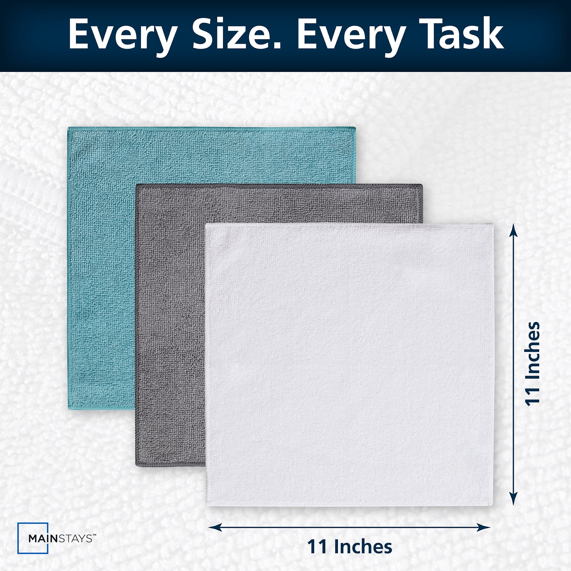 Mainstays Microfiber Dishcloths, Absorbent Cleaning Cloths, 11" x 11" White, 18 pack
