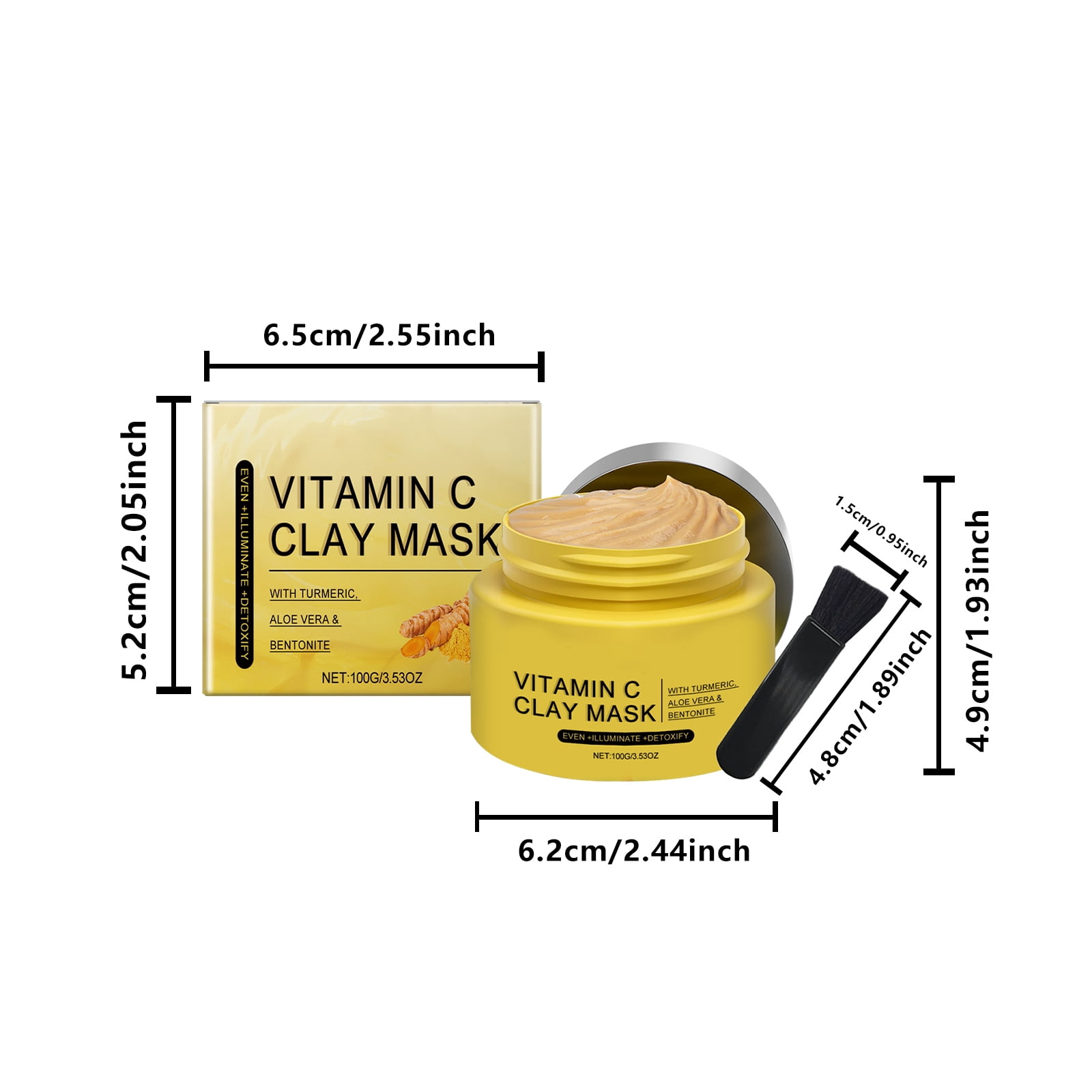 Alvantor Clay Mask for Face, Turmeric Vitamin C Cleansing Mask with Brush, 3.53oz