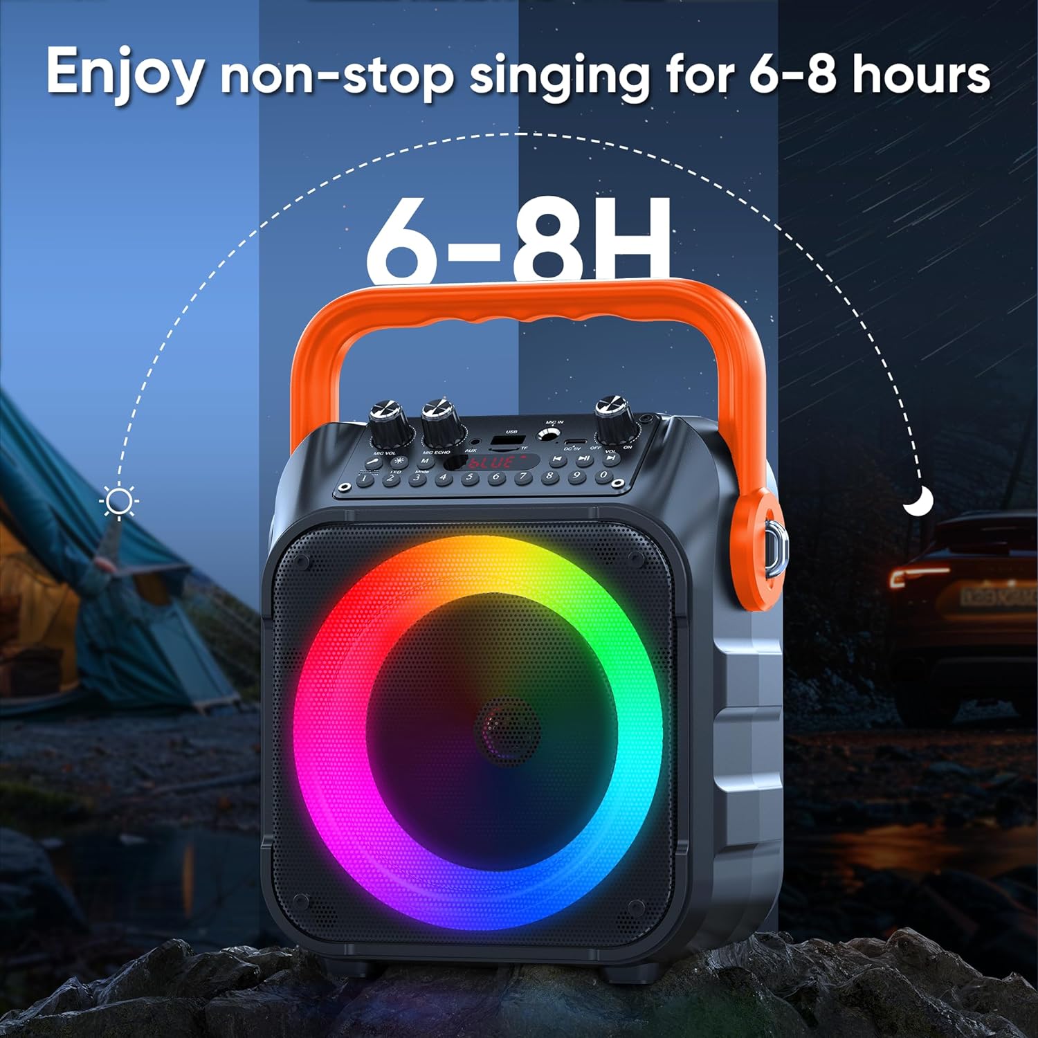 Bonaok Karaoke Machine for Adults with 2 Wireless Microphones, Portable Karaoke Machine, Karaoke Microphone with PA System for Home Party, Orange