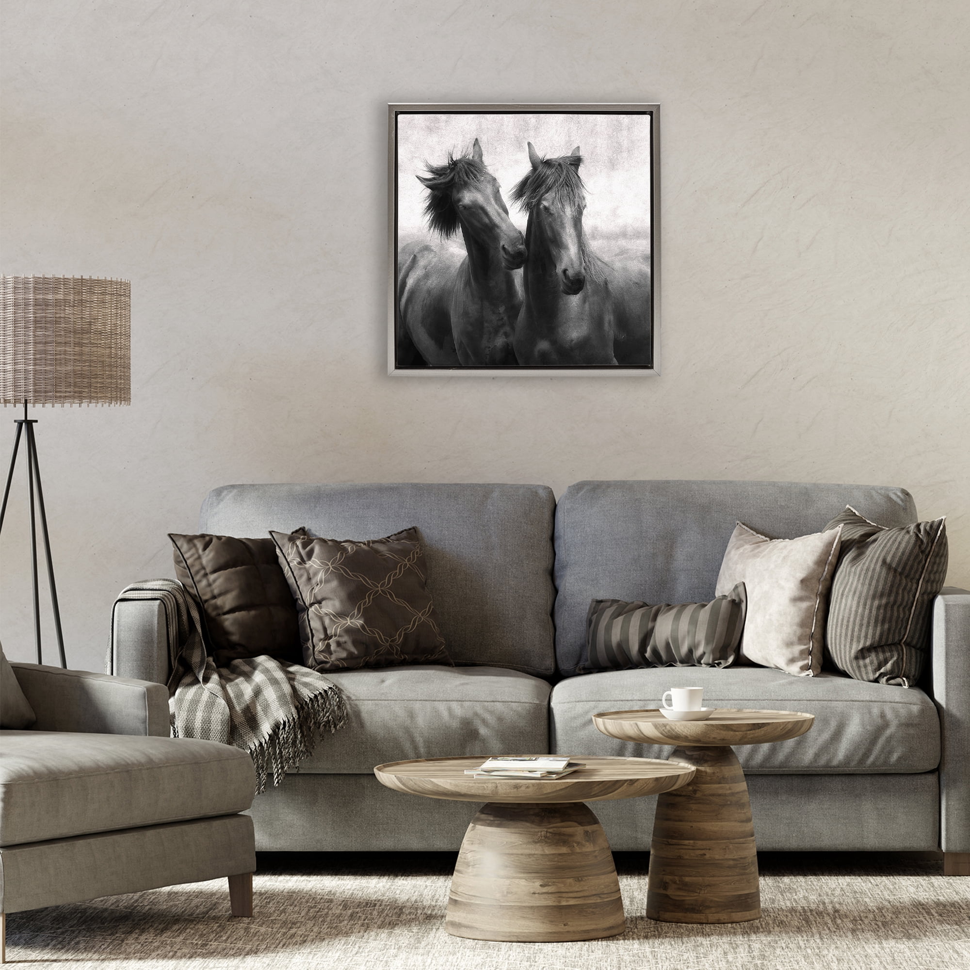 Stupell Industries Short Haired Horse Pair Gray Framed Floater Canvas Wall Art, design by Lars Van de Goor